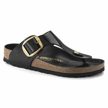Dámské Gizeh Birkenstock Big Přezkou Natural Lakovaná Læder Černé | CZ 424TCE